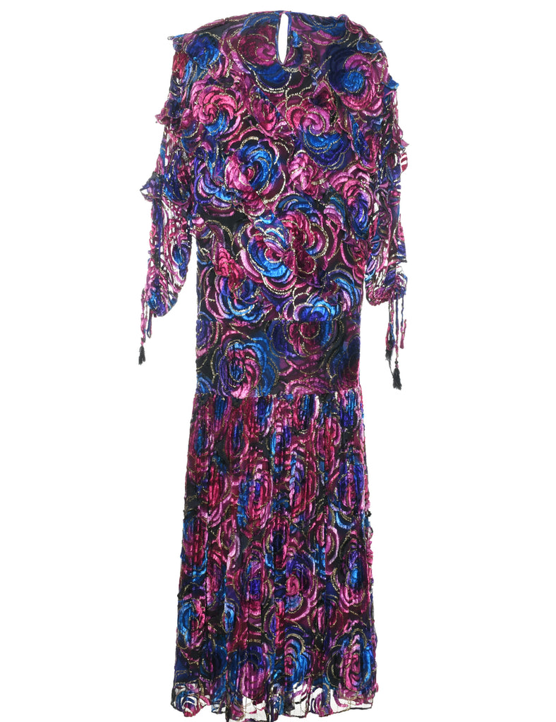 1980s Lurex Thread Pattern Maxi Dress - L