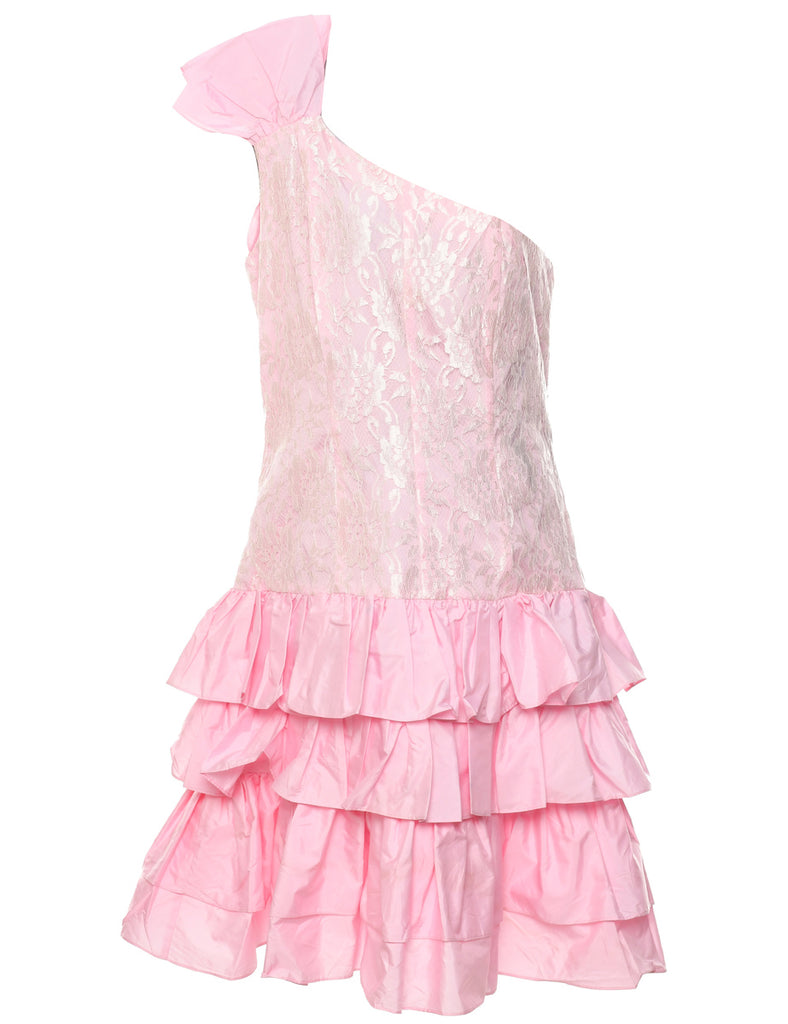 1980s One Shouldered Lace Evening Dress - M