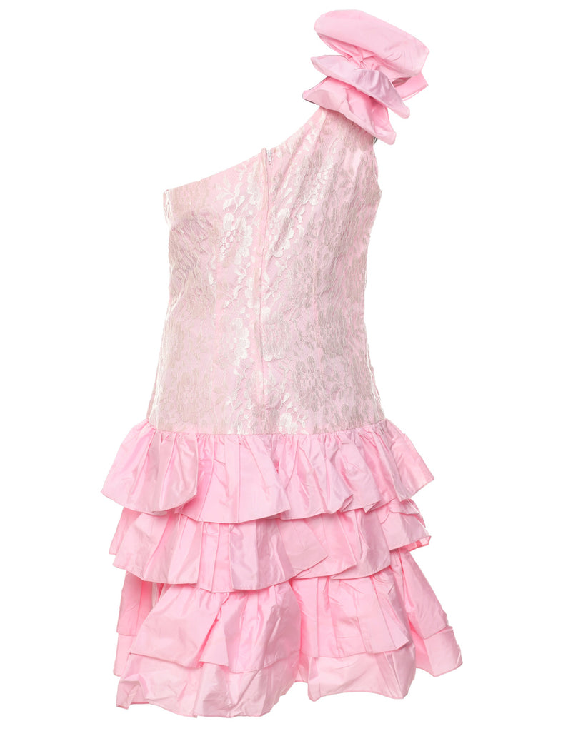 1980s One Shouldered Lace Evening Dress - M