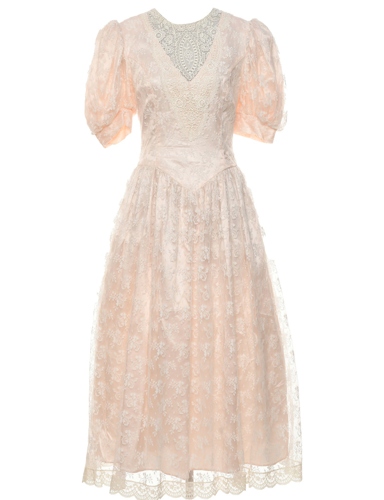 1980s Pale Pink Evening Dress - S