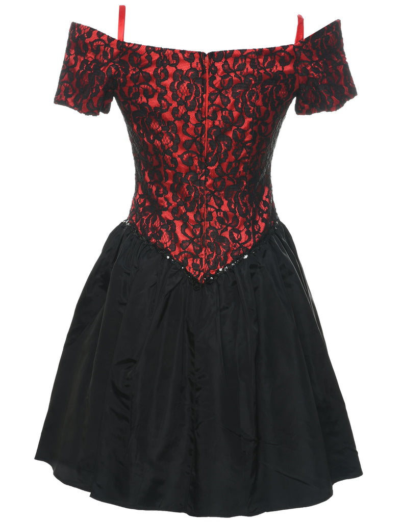 1980s Red & Black Evening Dress - XS