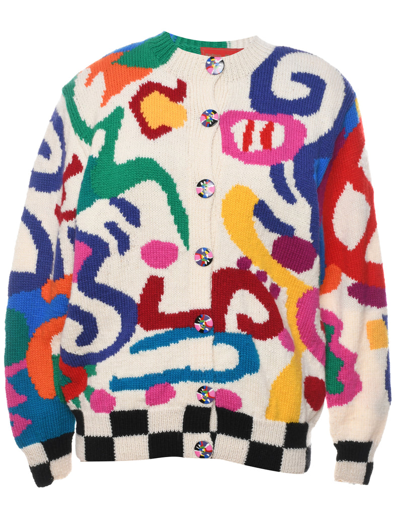 1980s Robyn Malcolm Art Knit Abstract Cardigan - M