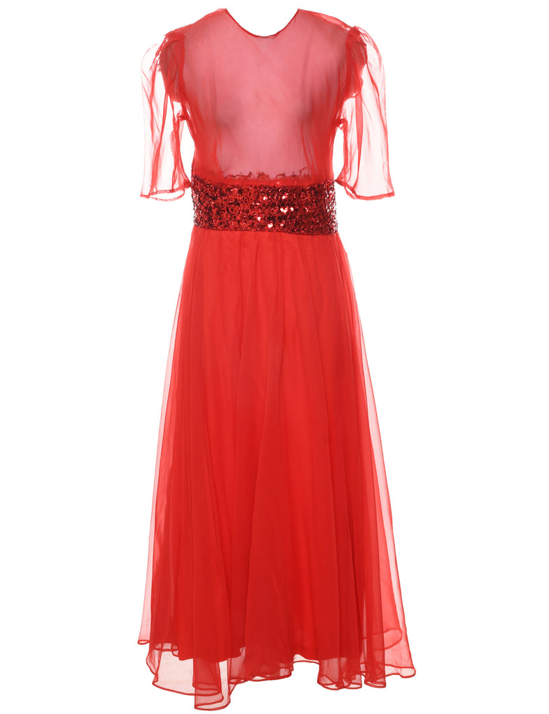 1980s Sheer Evening Dress - M