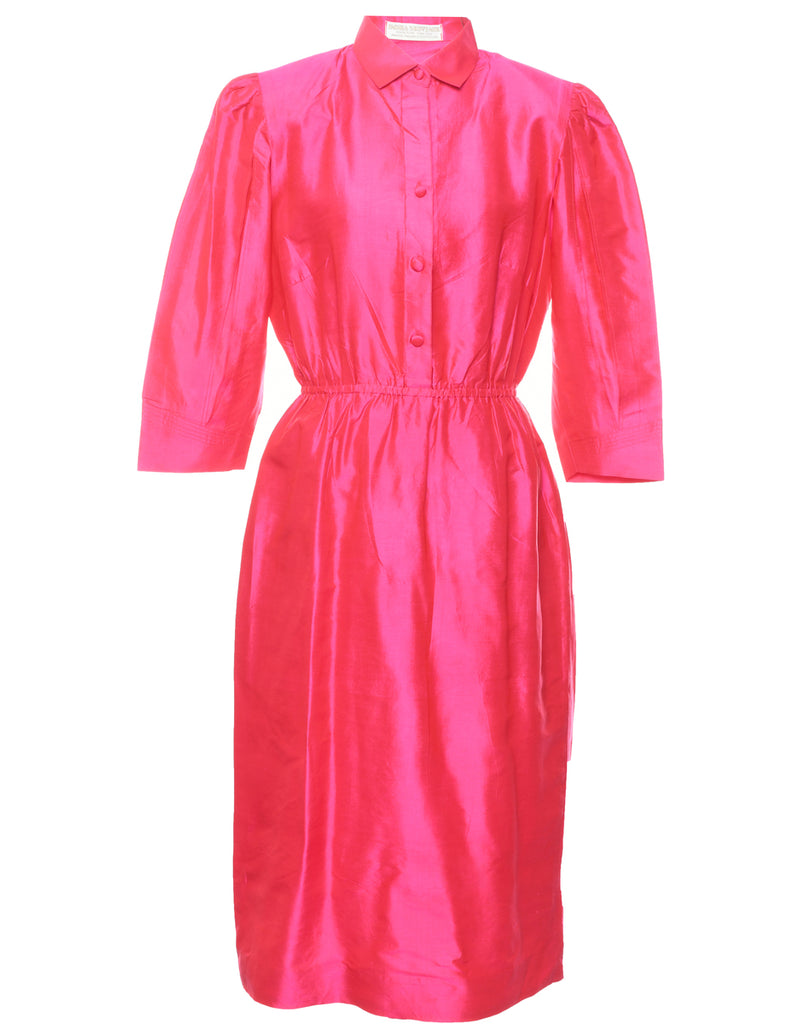 1980s Silk Hot Pink Evening Dress - L