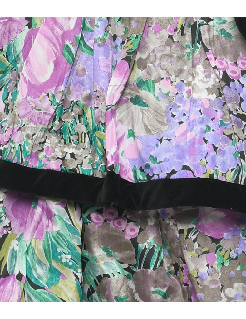 1980s Strapless Floral Pattern Evening Dress - S