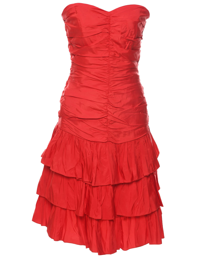 1980s Strapless Red Evening Dress - S