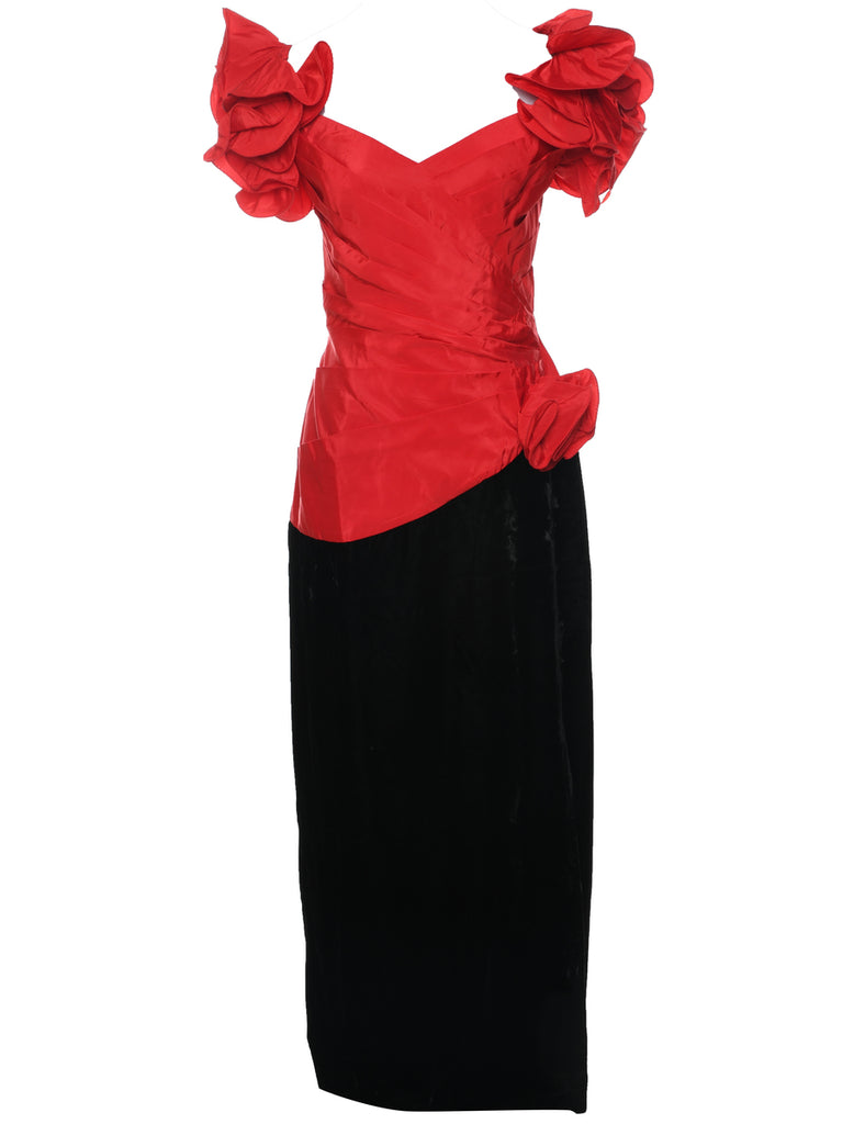 1980s Velvet Fabric Evening Dress - M