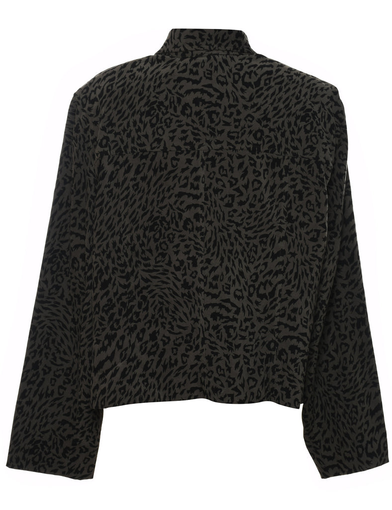 1990s Black & Green Leopard Print Jacket - L