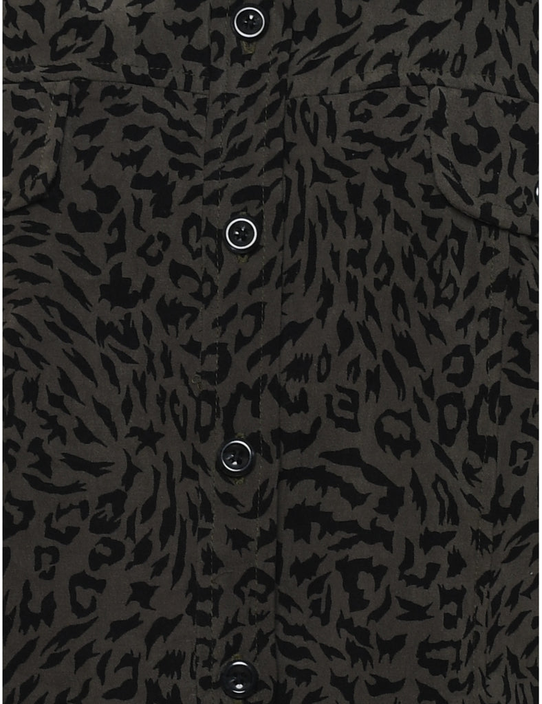 1990s Black & Green Leopard Print Jacket - L