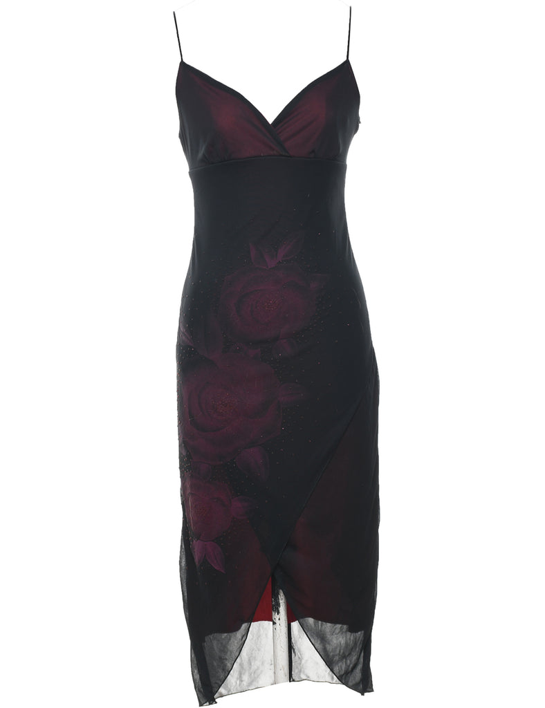 1990s Maroon & Black Evening Dress - XS
