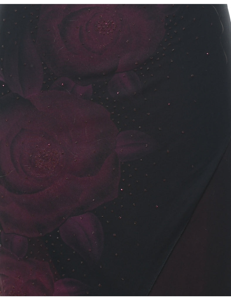 1990s Maroon & Black Evening Dress - XS