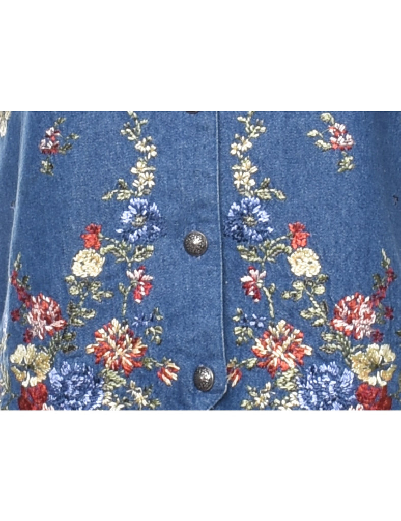 1990s Medium Wash Floral Embroidered Waistcoat  - M