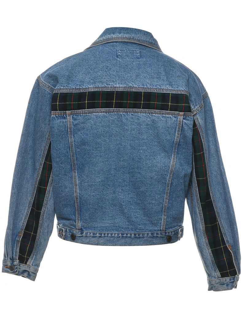 1990s Plaid Detail Patchwork Style Denim Jacket - M