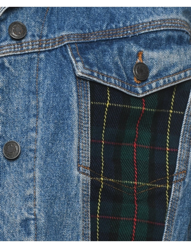 1990s Plaid Detail Patchwork Style Denim Jacket - M