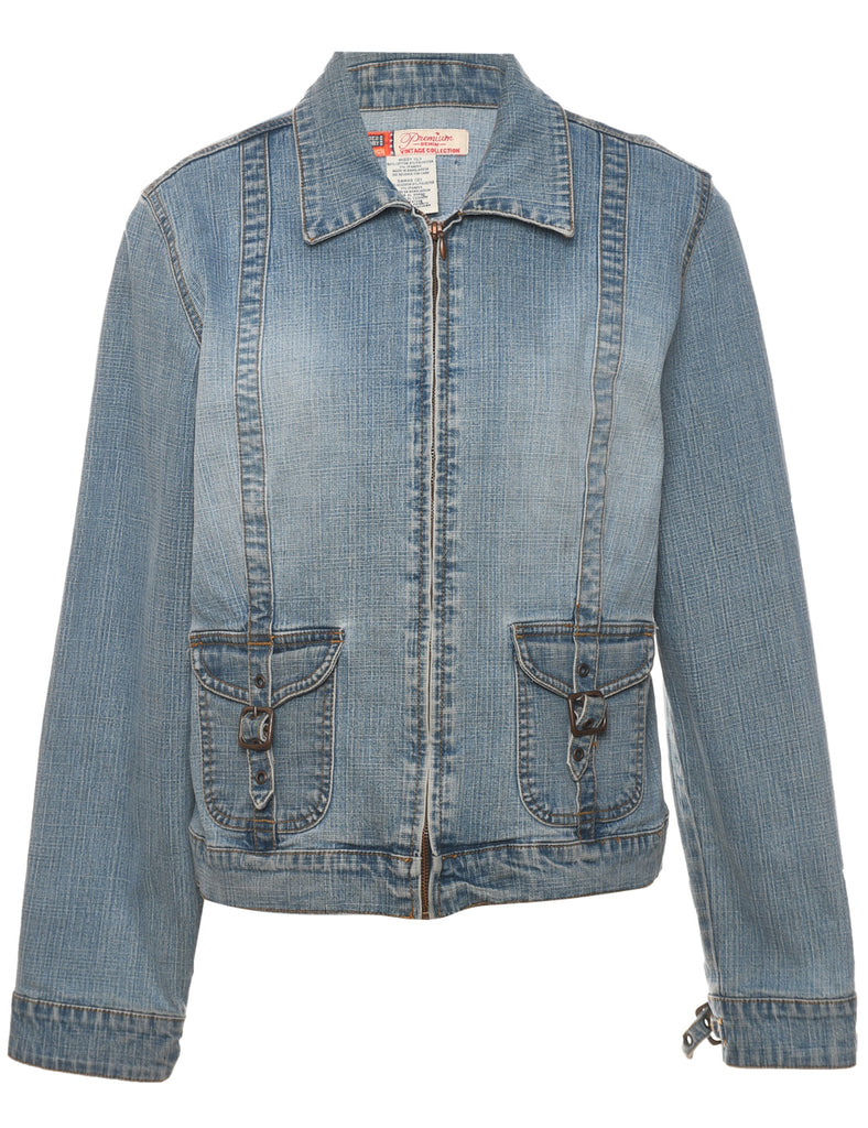 1990s Stone Wash Zip-Front Denim Vest - L
