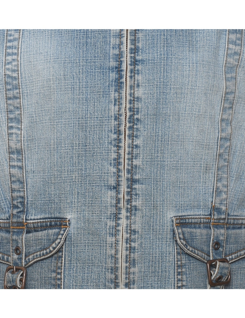 1990s Stone Wash Zip-Front Denim Vest - L