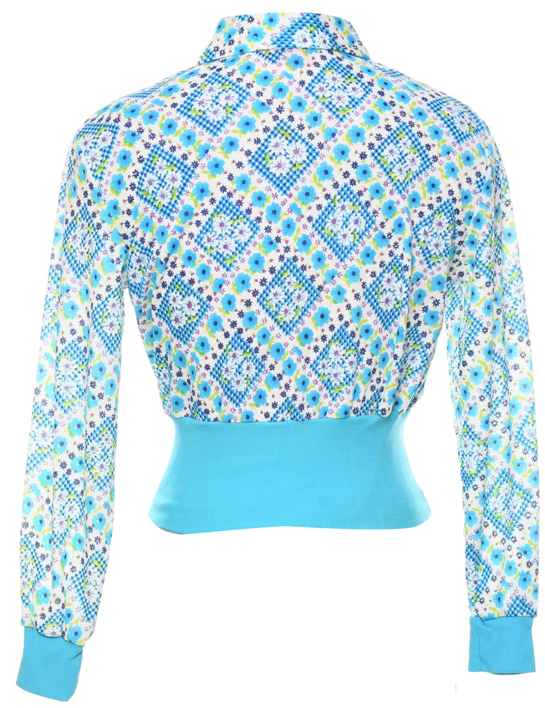 70's Collar Floral Printed Top - L