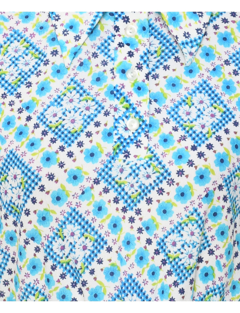 70's Collar Floral Printed Top - L