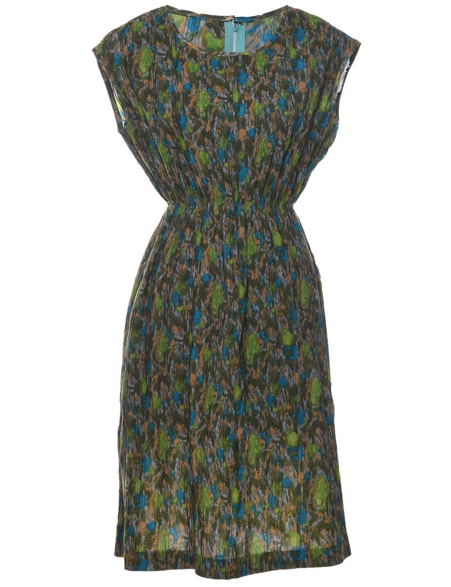 Women's Abstract Pattern Vintage 1950s Smoked Dress Multi-coloured, M | Beyond Retro Women's Abstract Pattern Vintage 1950s Smoked Dress Multi-coloured, M | Beyond Retro