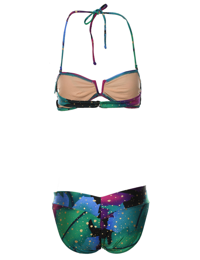Abstract Print Multi-Colour Metallic Detail Bikini  - S