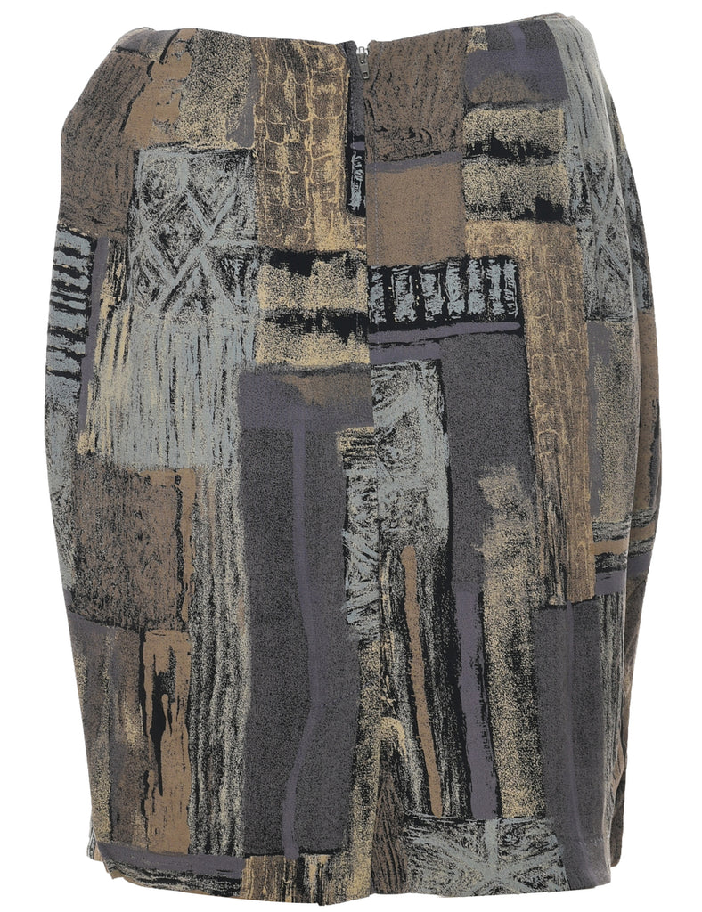 Abstract Print Pencil Skirt - M