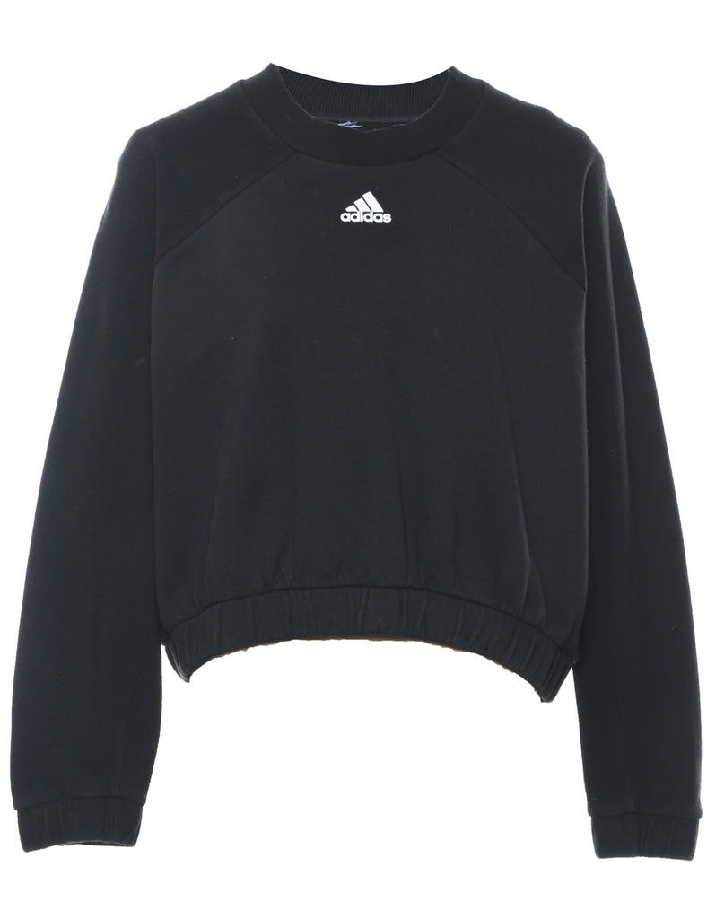 Adidas Cropped Plain Black Classic Sweatshirt - L