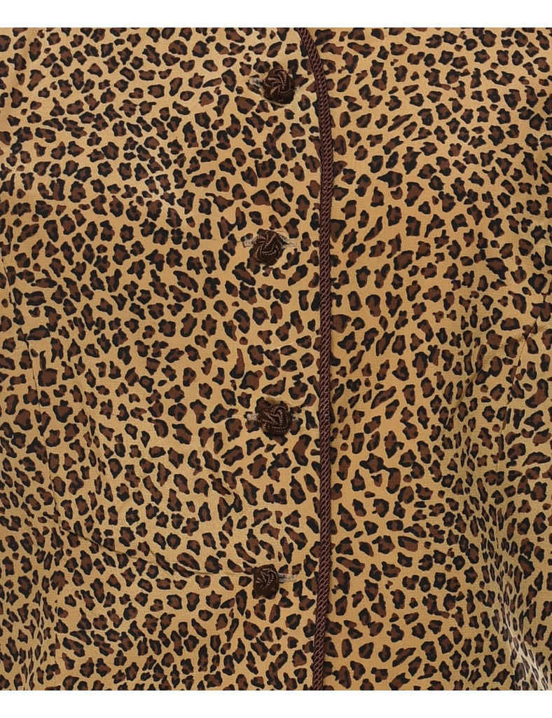 Animal Print Black & Brown Silk 1990s Waistcoat - S