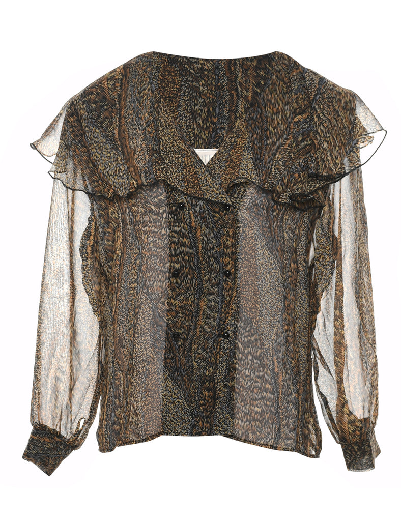 Animal Print Frilly Blouse - L