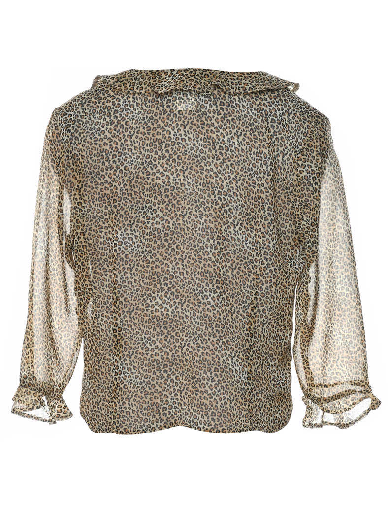 Animal Print Frilly Blouse - M