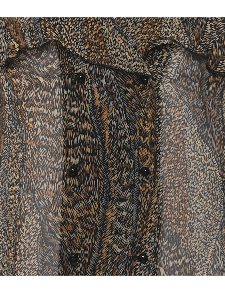 Animal Print Frilly Blouse - L