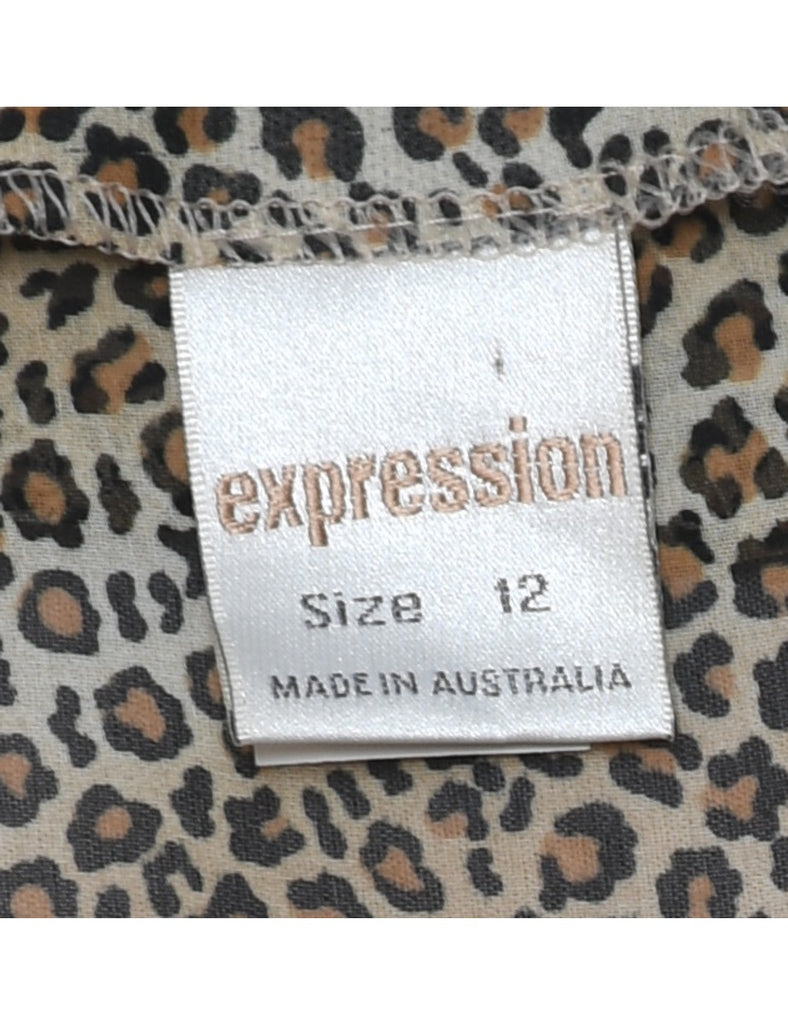 Animal Print Frilly Blouse - M
