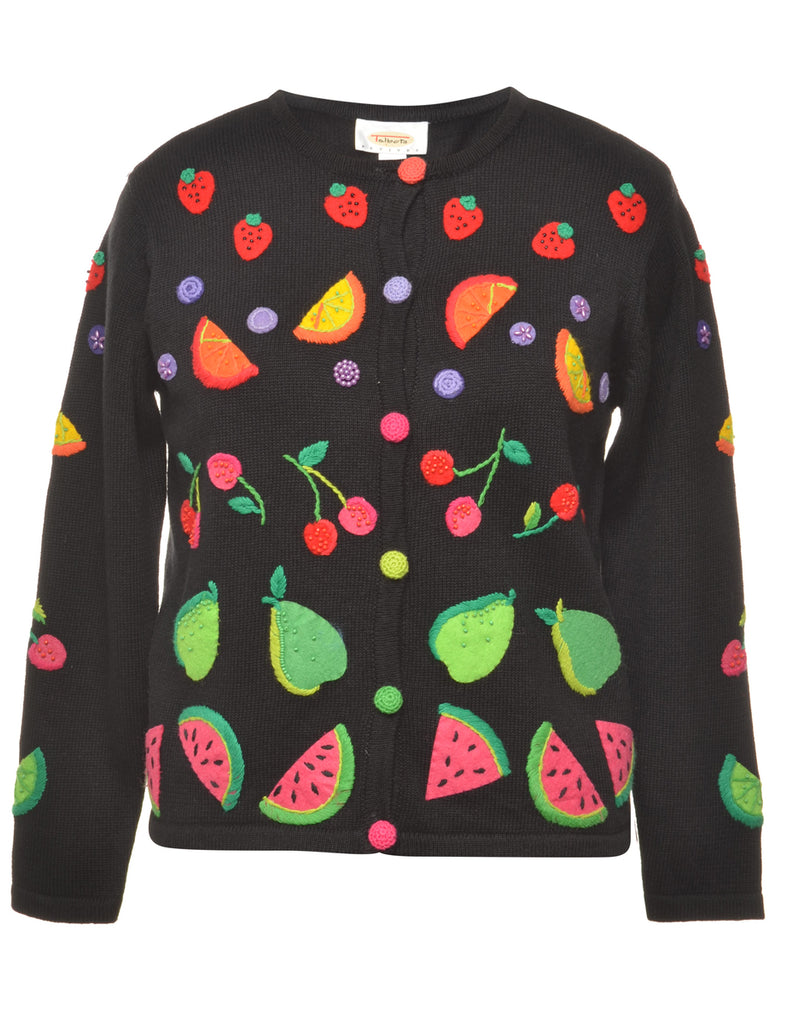 Applique Design Black Cardigan - S