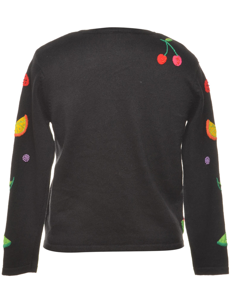Applique Design Black Cardigan - S