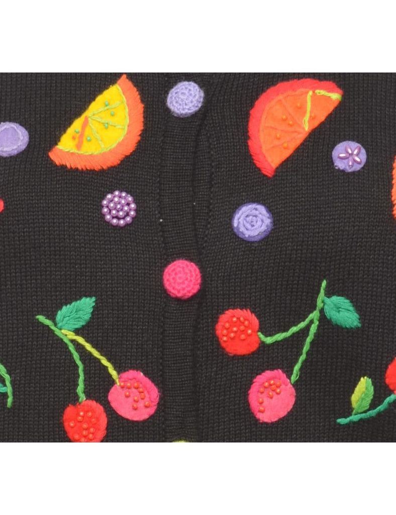 Applique Design Black Cardigan - S