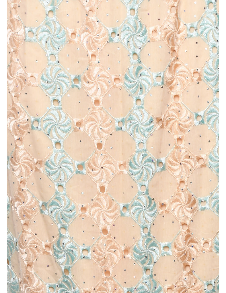 Aqua Blue & Peach Lace Maxi Skirt - S