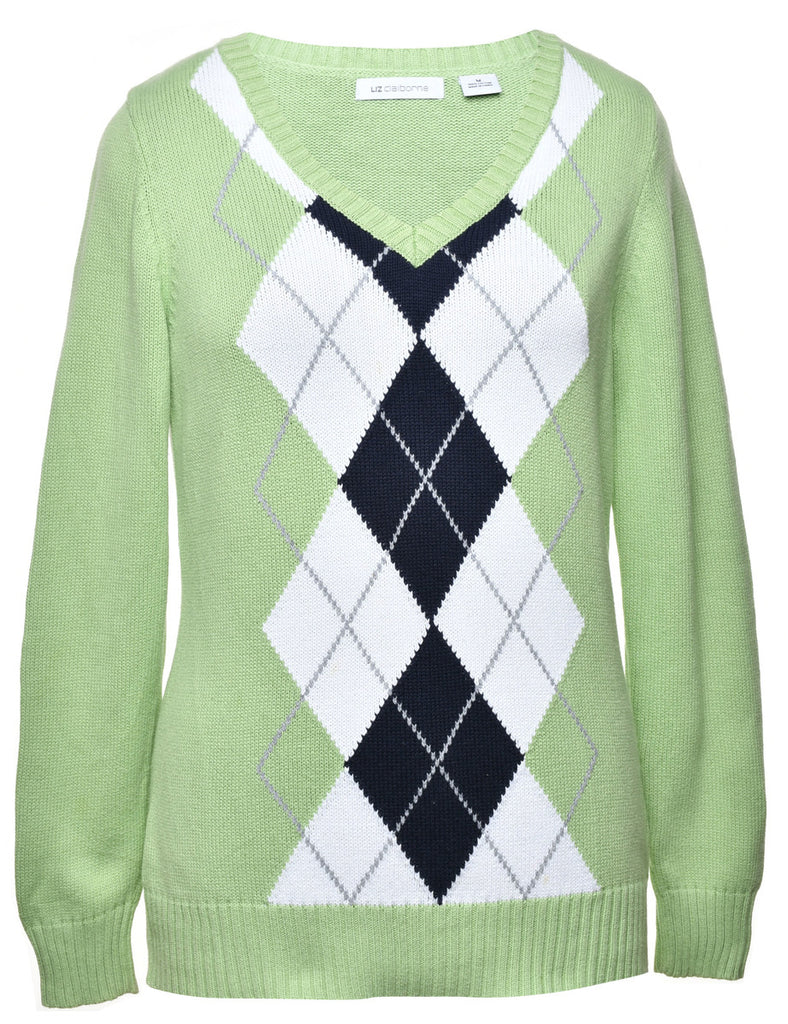 Argyle Light Green Jumper - M