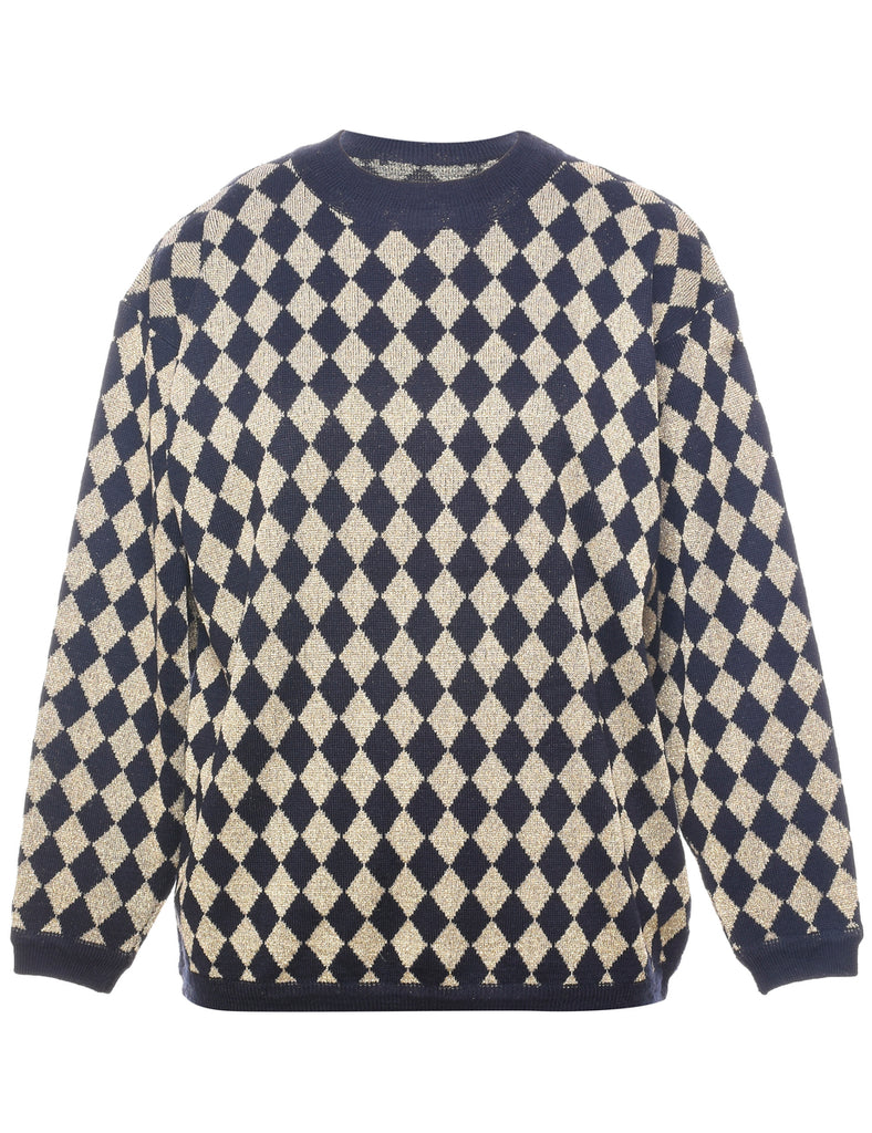 Argyle Lurex Thread Pattern Jumper - L