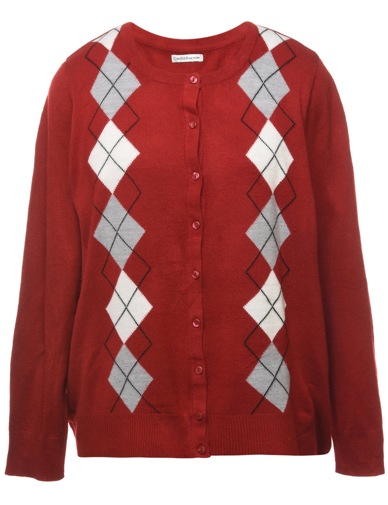 Argyle Red Cardigan - L