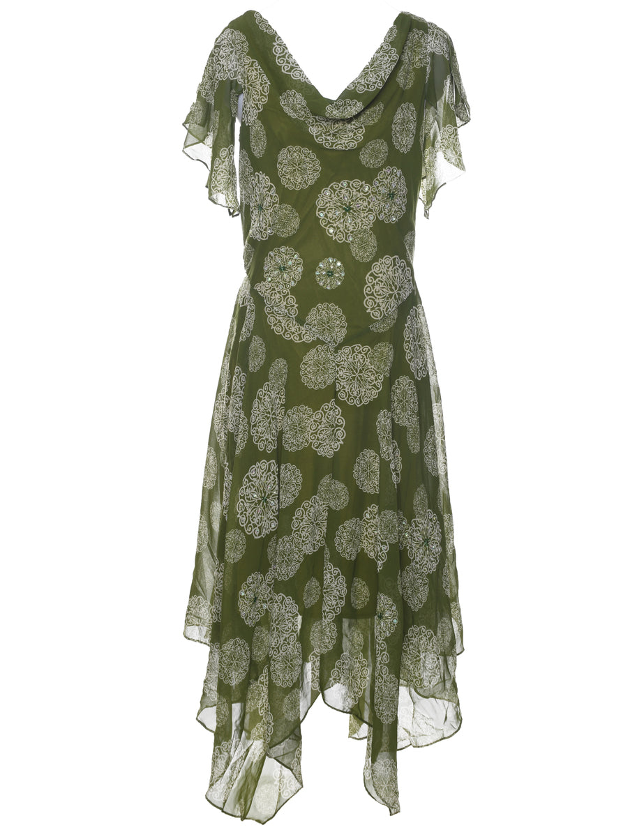 Women's Asymmetric Green Dress Green, L | Beyond Retro Women's Asymmetric Green Dress Green, L | Beyond Retro