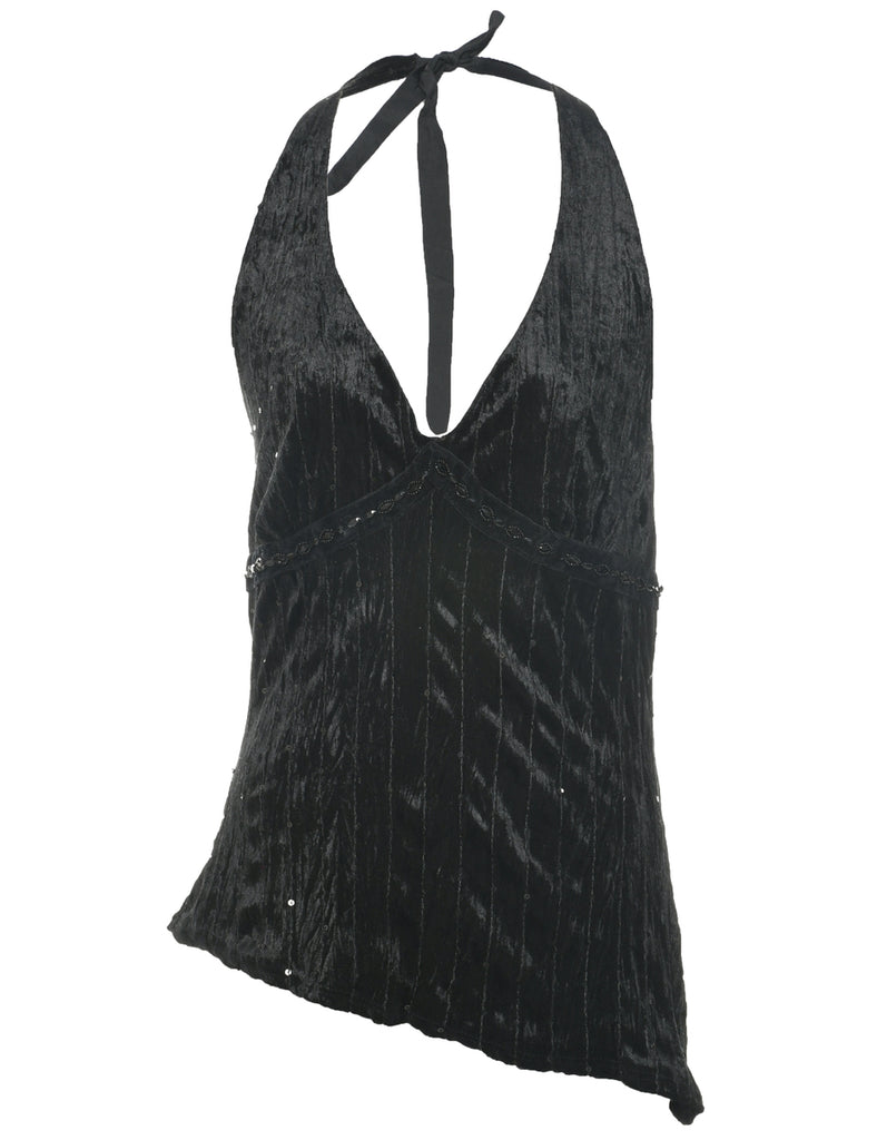 Asymmetric Velvet Black Evening Top - XS