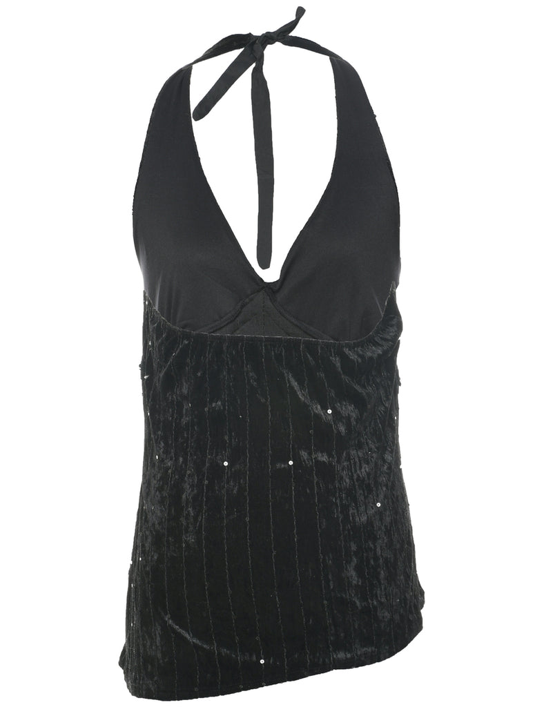 Asymmetric Velvet Black Evening Top - XS