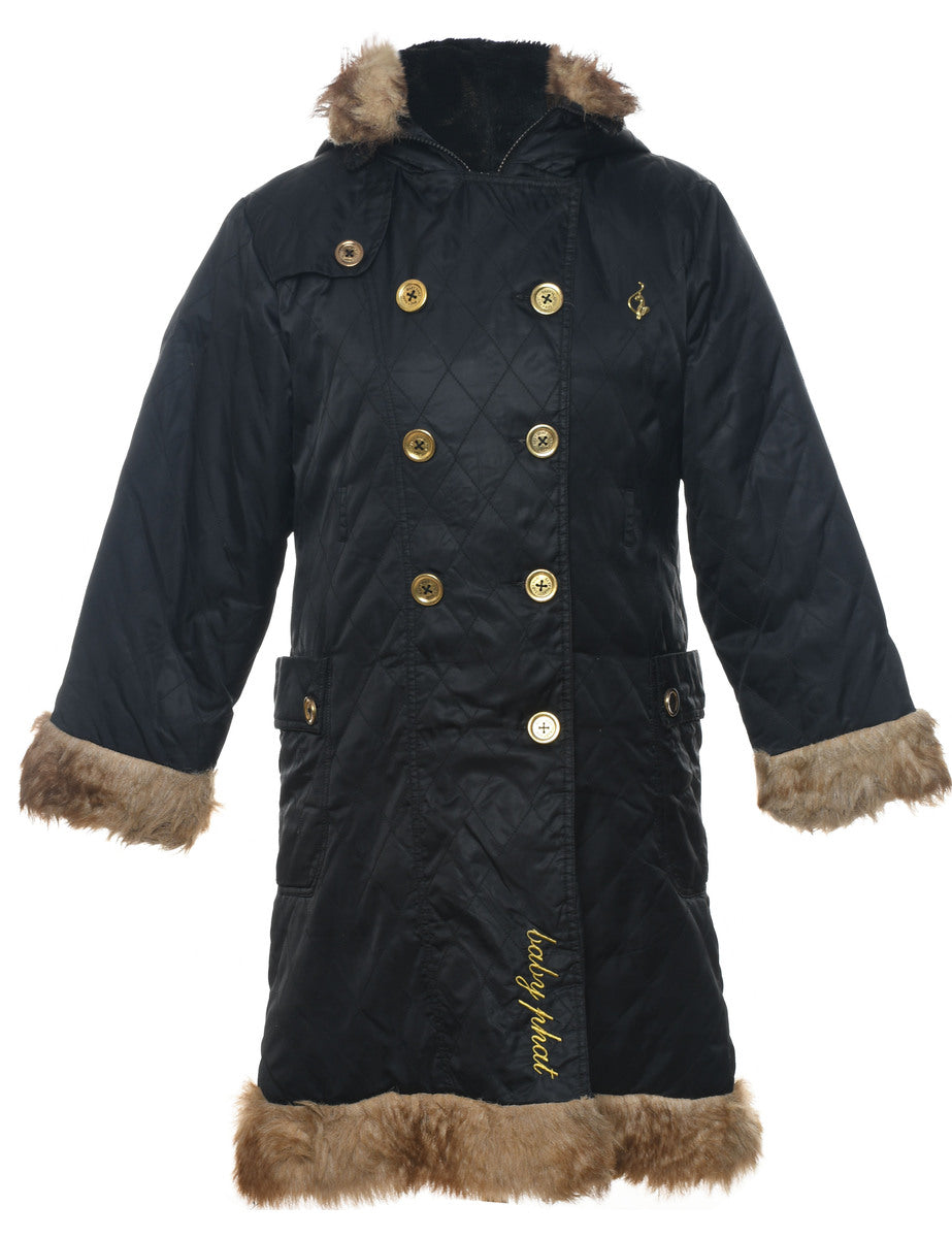 Women s Baby Phat Double Breasted Puffer Jacket Black L Beyond Retro
