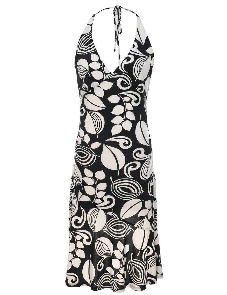 Backless Halter Black & White Dress - S