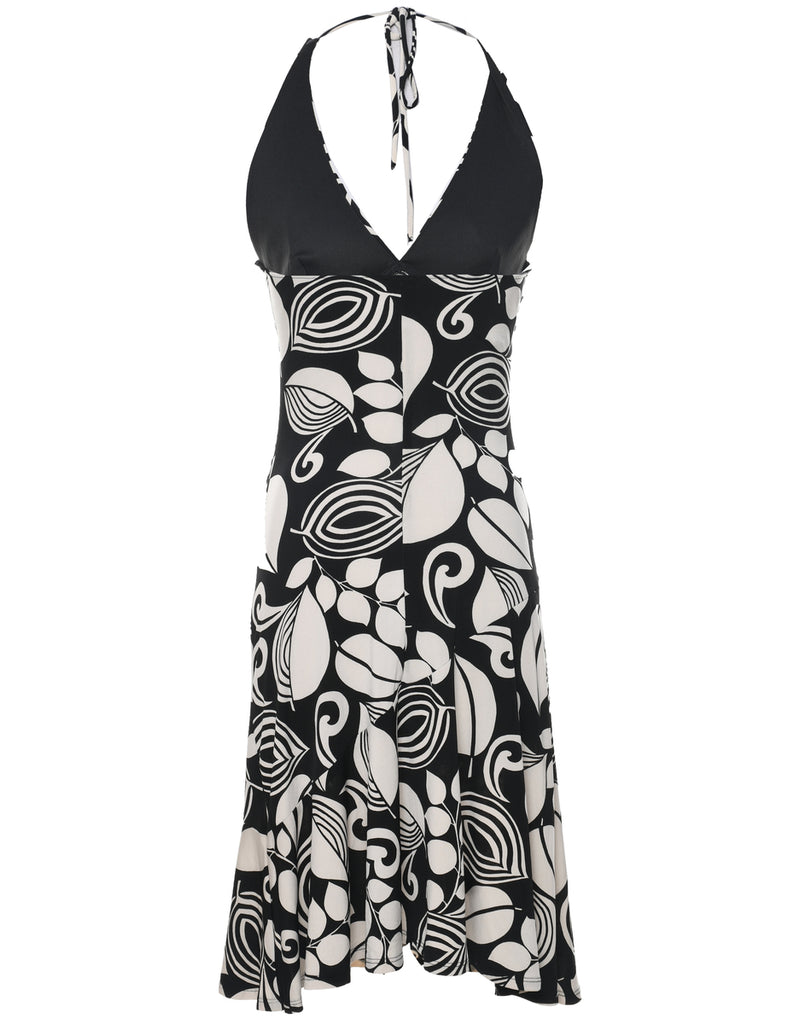 Backless Halter Black & White Dress - S