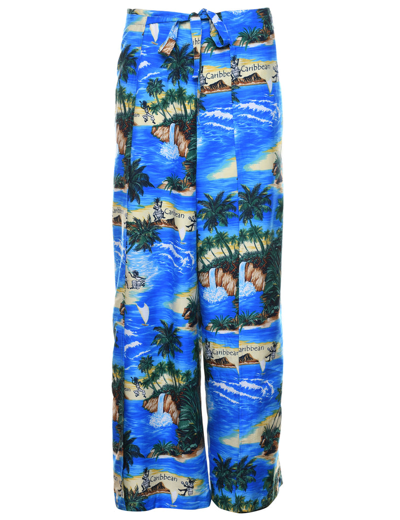 Beach Print Wrap Style Trousers - W38 L26