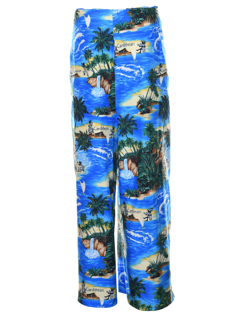 Beach Print Wrap Style Trousers - W38 L26