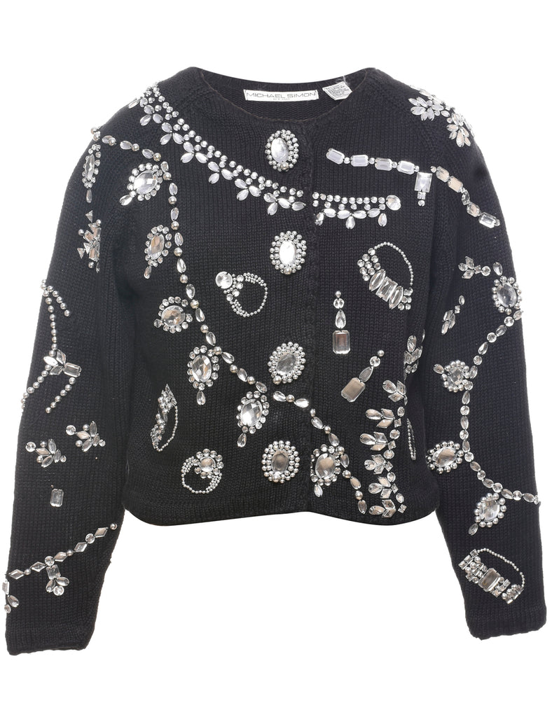 Beaded Black Cardigan - L