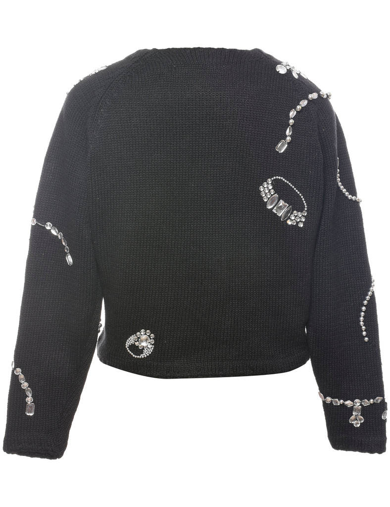 Beaded Black Cardigan - L
