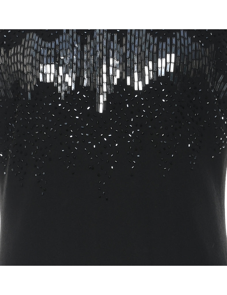 Beaded Black Evening Dress - M