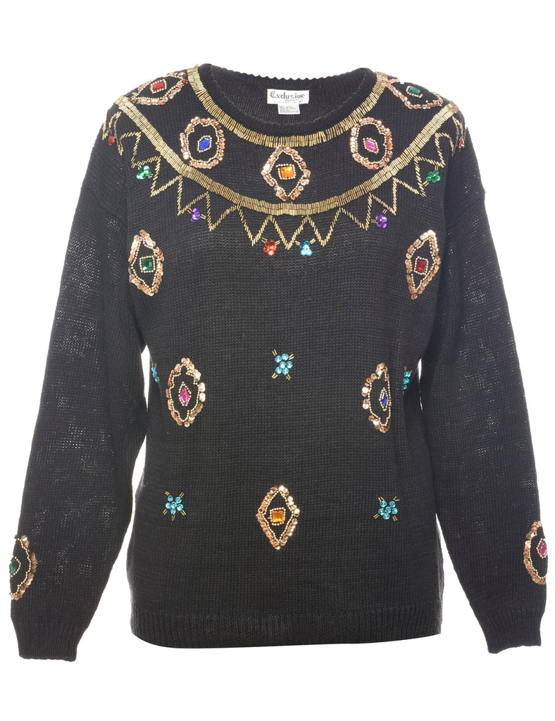 Beaded Black Jumper - L